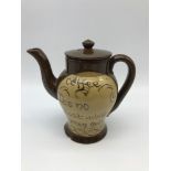 A late 19th / early 20th century Cumnock Pottery coffee pot, glazed earthenware bearing motto ?