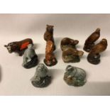 A lot of 10 Beswick whisky collectable bottles in the shape of animals. 8 full and sealed, 2 empty