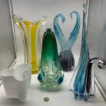 A Lot of 5 pieces of art glass. Four of the lots are murano art glass and the other is a vintage