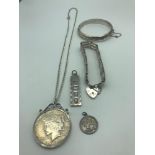 A Lot of silver jewellery which includes Liberty 1924 silver one dollar coin with silver chain,