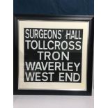 Original 1980's Edinburgh bus destination scroll framed. Showing Destinations: Surgeons' Hall,