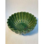 Antique Scottish Dunmore pottery bevelled green glazed bowl, Impressed mark to the base, Measures