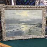 Print After C. Kenzler depicting coastal beach scene. Fitted with a heavy ornate frame. Frame