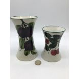 A Lot of two Wemyss Ware vases, showing plum and cherry designs, Plum design vase has Wemyss Ware