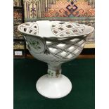 Hollohaza Hungary 1831 hand painted porcelain tazza bowl/ fruit bowl. Measures 22.5cm in height