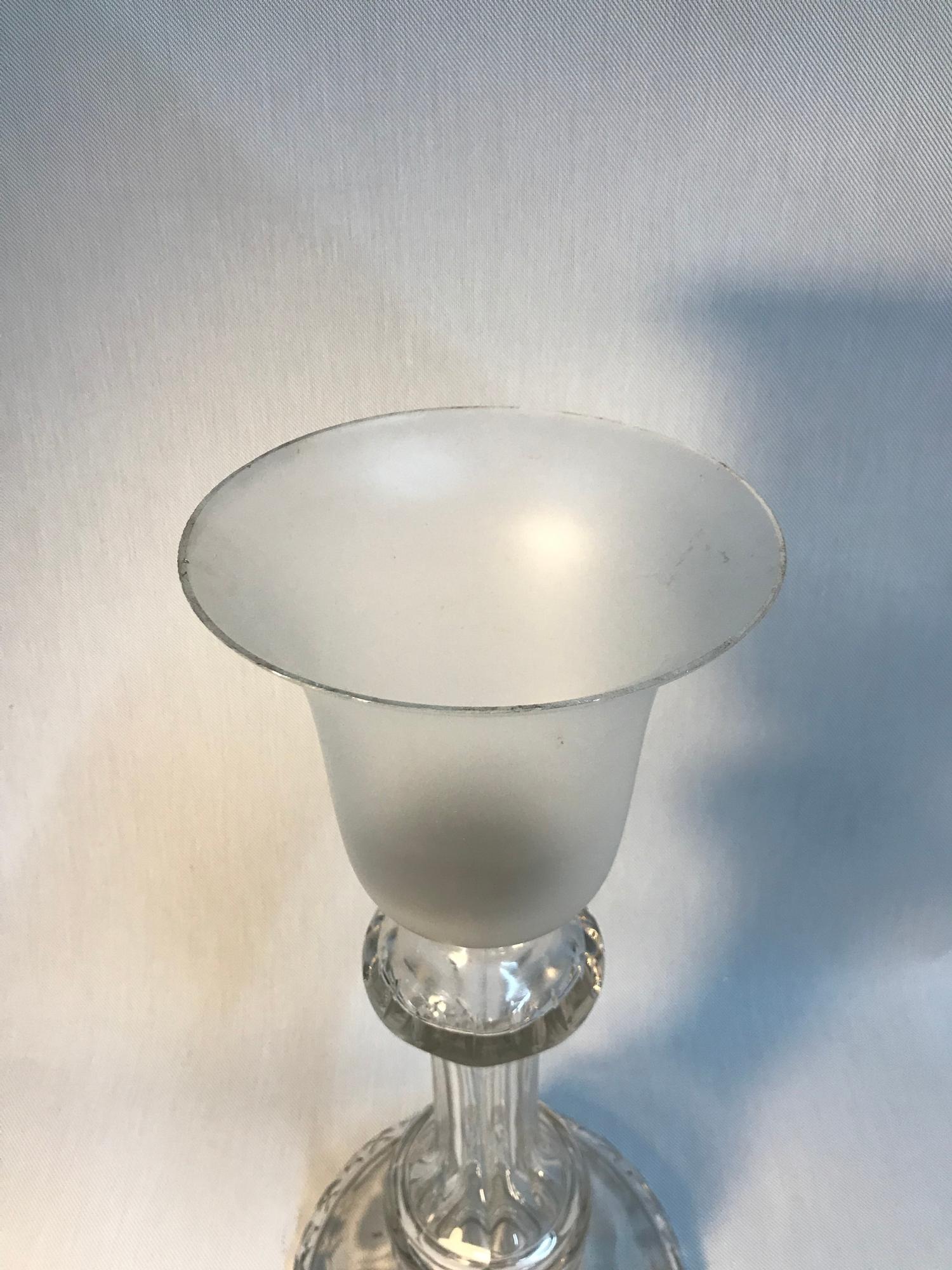 A Victorian cut crystal base with frosted glass shade candle holder, measures 43cm in height - Image 3 of 3