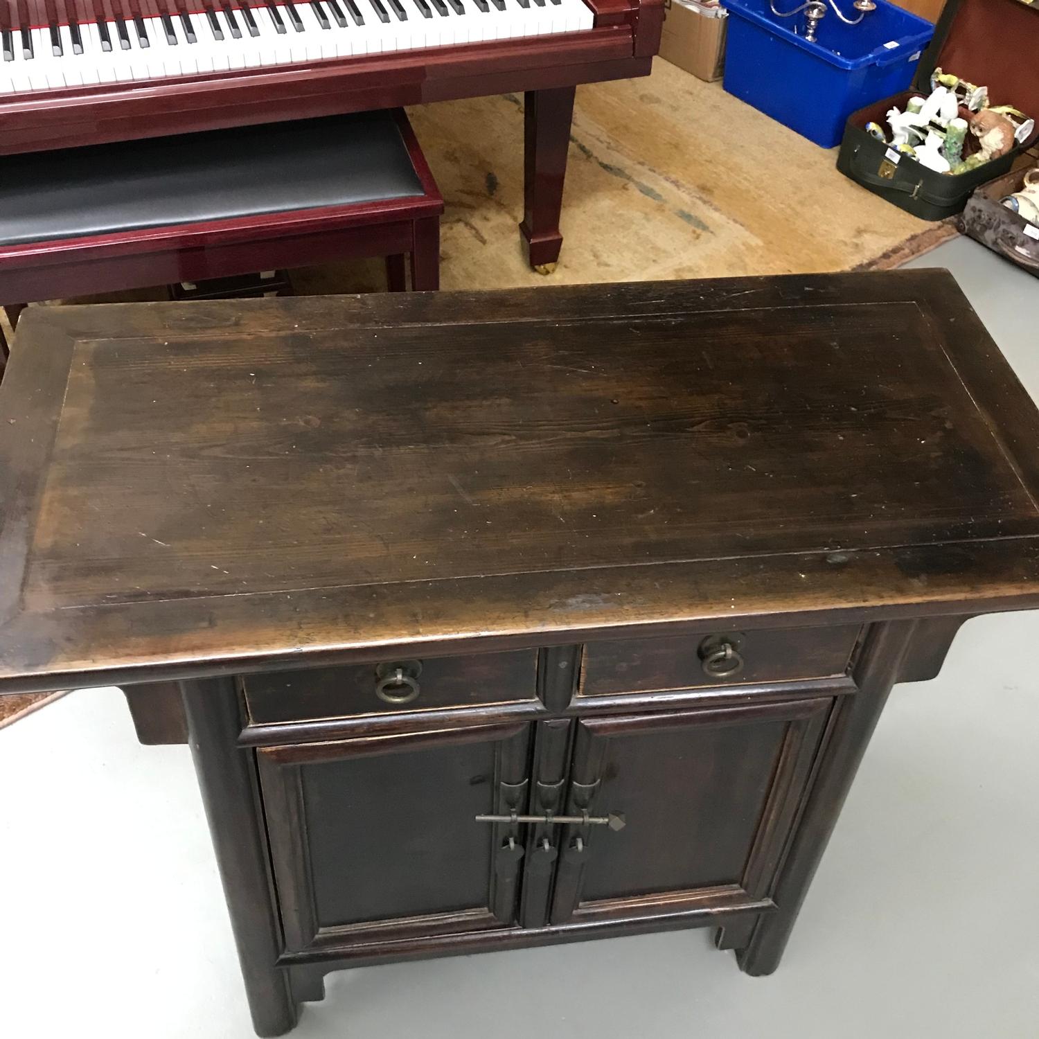 Antique Chinese two drawer, two door cabinet, Measures 82x97x45cm - Image 2 of 5