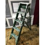 A Vintage set of A Frame painters ladders, Showing signs of original green paint.