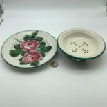 A Lot of two pieces of Wemyss Ware. Saucer plate is hand painted with cabbage rose design, Impressed