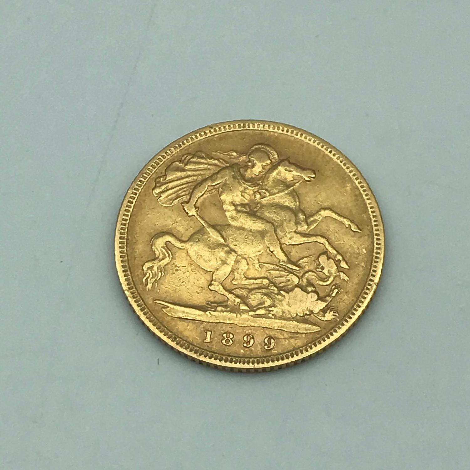 1899 gold half sovereign showing old Queen Victoria head. - Image 2 of 2