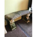 A Heavy garden double bench, Two supports are ornate showing flowers and leaf detail. Comes in three