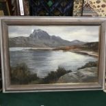 Original pastel on board by Mary Frame, Titled Slioch on Loch Maree. Frame measures 65x90cm