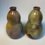 A Pair of lustre double Gourd vases done by Pilkinton or Bernard Moore. Measure 15.5cm in height