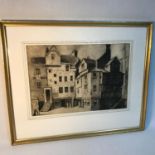 Original etching of John Knox's house. Gilt frame measures 43x52cm