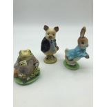A Lot of three Beswick Beatrix Potter porcelain figurines. Includes Gold stamp Peter Rabbit, Gold