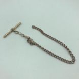 A 9ct gold Albert chain with 9ct gold T-Bar, Weighs 13.50grams. Measures 22cm in length