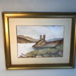 D.Gourlay Original watercolour depicting loch and highland scene landscape, Dated 1927, Gilt frame