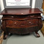 A Large heavily carved reproduction three drawer chest, Measures 79x105cm