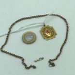 A Birmingham 9ct gold and enamel fob medal (weighs 7.19grams) together with a gold coloured necklace