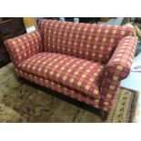 Antique parlour chaise lounge settee designed with drop end side, Supported on 4 square wood legs