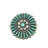 A Beautiful vintage silver Zuni Needle point Turquoise stone brooch hand made by Philip & Arlita