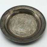 Egyptian silver hall marked engraved small pin dish. Weighs 30.84grams