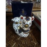 Royal Crown Derby The Australian Collection Koala and Baby, gold button and box.
