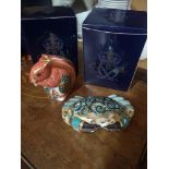 Royal Crown Derby Squirrel with gold button and box, Together with Royal Crown Derby Cromer Crab