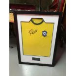 Signed Pele Brasil framed football top. Edison Arantes do Nascimento Pele Brazil 1957-1971. 92