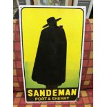 A Large vintage enamel advertising sign for Sandeman port & Sherry. Measures 57x34.3cm