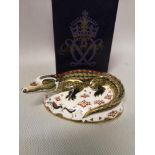 Royal Crown Derby Crocodile paperweight with gold button and box