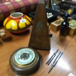 Antique metronome, vintage barrel barometer & two sound bars