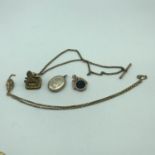 A Lot of antique jewellery which includes gilt metal albert chain with large gilt metal fob with