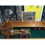 A Large hand made Scania Lorry model with flatbed trailer. Possibly Made by Blizzards Wonderful