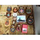 A Collection of Naval war ship wall plaques/shields which includes Heavy cast iron H.M.S Hood plaque