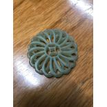 A Chinese hand carved jade sculpture, Measures 5cm in diameter