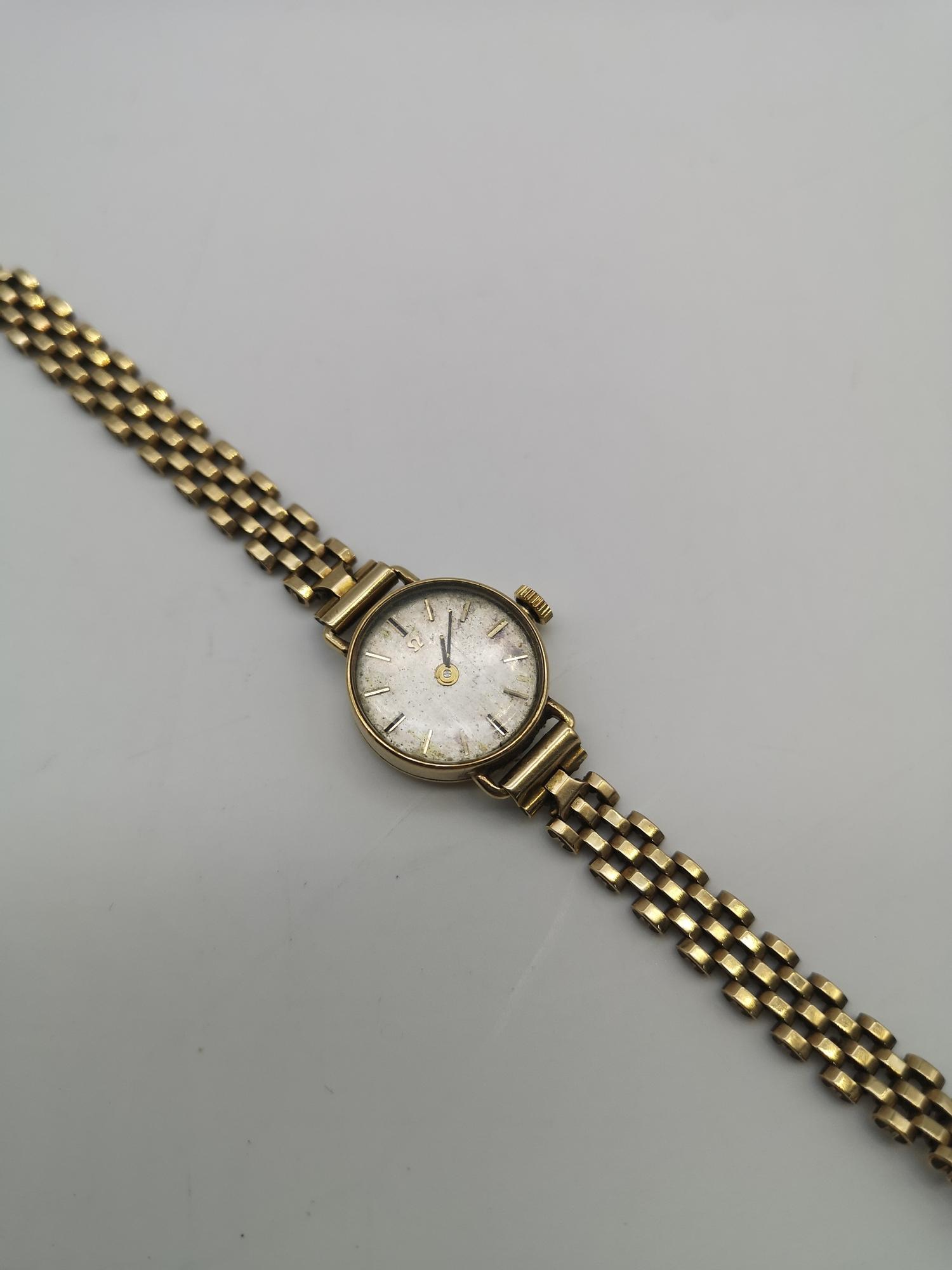 A 9ct gold case and strap ladies cocktail watch, Face of the watch shows Omega sign, Inside of - Image 4 of 4