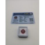 Gemelogical Institute of Laboratory Natural Ruby 11ct stone. Cushion cut. Comes with certificate