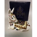 Royal Crown Derby Donkey paperweight with gold button and box (MMI)