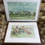 After M. Dorothy Hardy A Large horse racing print titled "The Favourite comes to grief" together