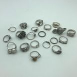 A Lot of 14 silver 925 rings with various gem stones, together with 6 various silver like rings, One