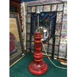 A Retro Wets German Red and orange drip glaze table lamp. Measures 75cm in height