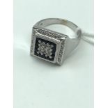 A High quality 18CT White gold Sapphire & Diamond set square shaped cluster ring. Total weight of