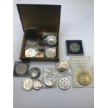A Lot of 14 various crown coins, Three £5 coins & three Two pound coins. A 1924 Liberty one dollar