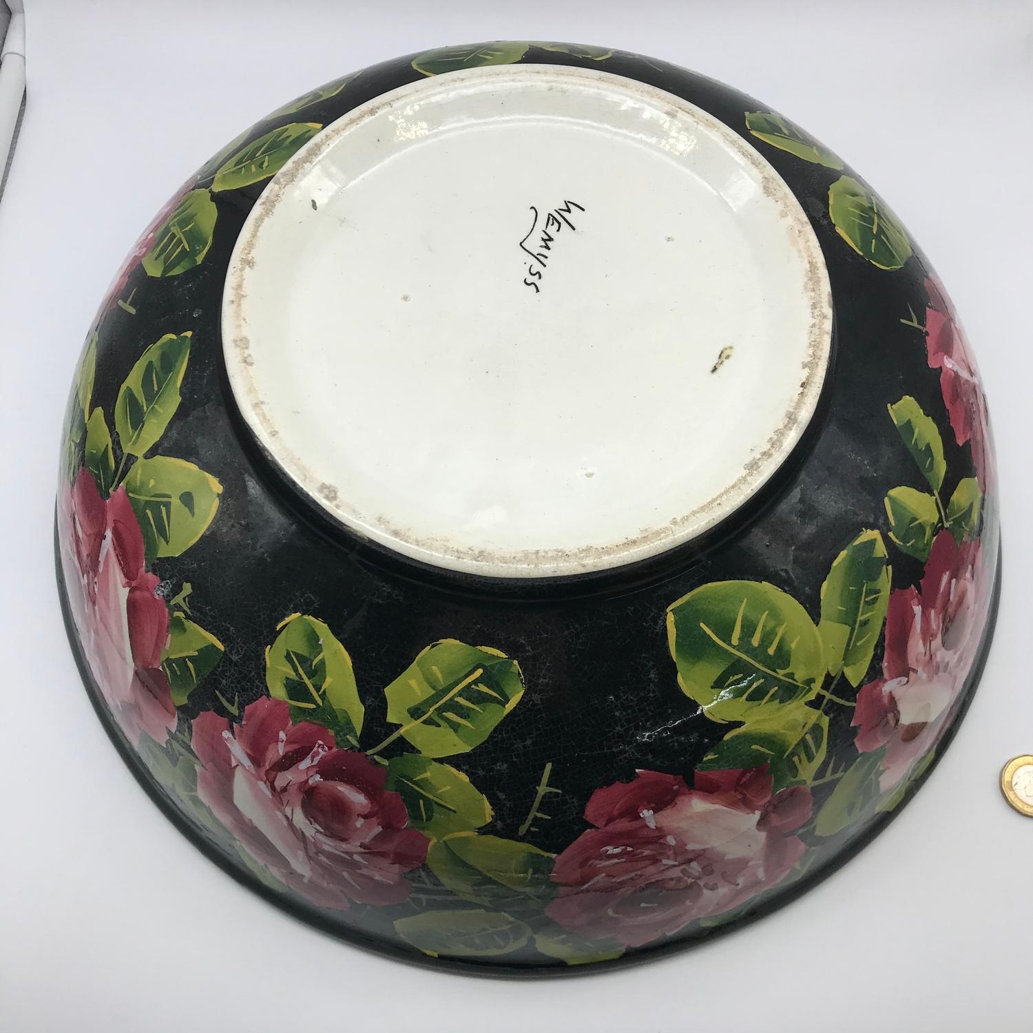 A Large Wemyss Ware wash bowl, designed with cabbage rose design to the inside, on the reverse - Image 3 of 6