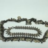 A Victorian antique silver ornate necklace/ choker. Together with a belly dancer style chain.
