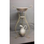 A Large Free Standing Painted Metal Wash Stand, With Bowl , Soap Dish and Water Jug, marked What's.