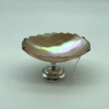 A Birmingham silver and mother of pearl shell tazza dish. Maker J C Plimpton & Co. Measures 5.