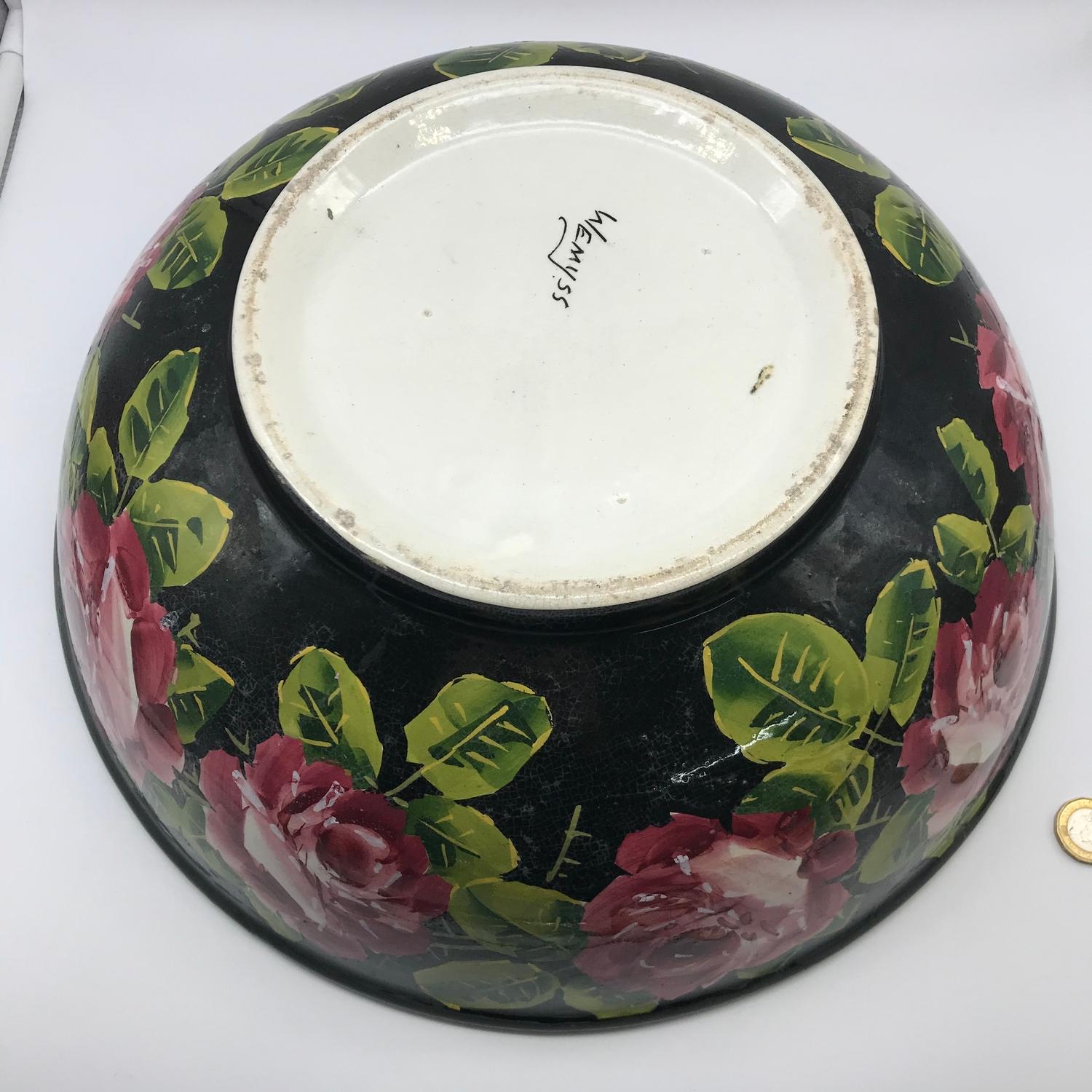 A Large Wemyss Ware wash bowl, designed with cabbage rose design to the inside, on the reverse - Image 2 of 6