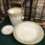 A Victorian Wedgwood three piece toilet set, Design "Strawberry Fruit" Consists of wash bowl, pale